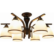 6-Light Semi Flush Mount Ceiling Light, Pendant Lighting Fixture with White Glass Shade, Matte Black & Industrial Retro Style, Iron Chandelier for Dining Room Living Room Bedroom Kitchen