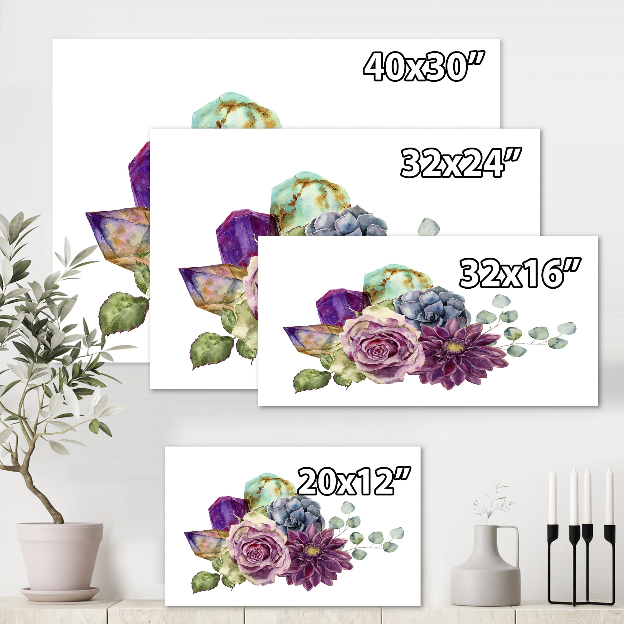 Designart ' Bouquet of Succulents Eucalyptus With Flowers ' Traditional Canvas Wall Art Print