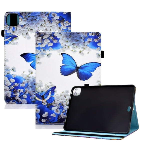 Dteck Case For iPad Pro 11 inch 2024,Smart Pattern Leather Card Holder Wallet Case Shockproof Silicone Kickstand Cover with Elastic Strap for iPad Pro 11" 2024,Butterfly
