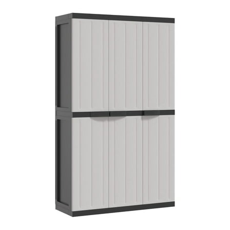 Kion Outdoor Storage Cabinet w 3 Doors, Shelves, 38 Inch Gray, Black