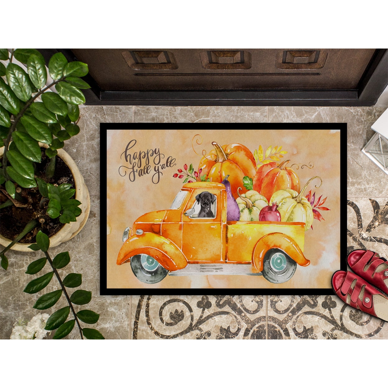 Carolines Treasures CK2647JMAT Fall Harvest Black Labrador Retriever Door Mat Indoor Rug or Outdoor Welcome Mat 24x36