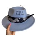 thumbnail image 3 of Sombrero Fedora cosido a mano para hombres y mujeres, gorra de Jazz, cinta de Color, accesorios de Metal, sombrero de fieltro de moda, azul, púrpura, sombrero de iglesia de Panamá, 3 of 4