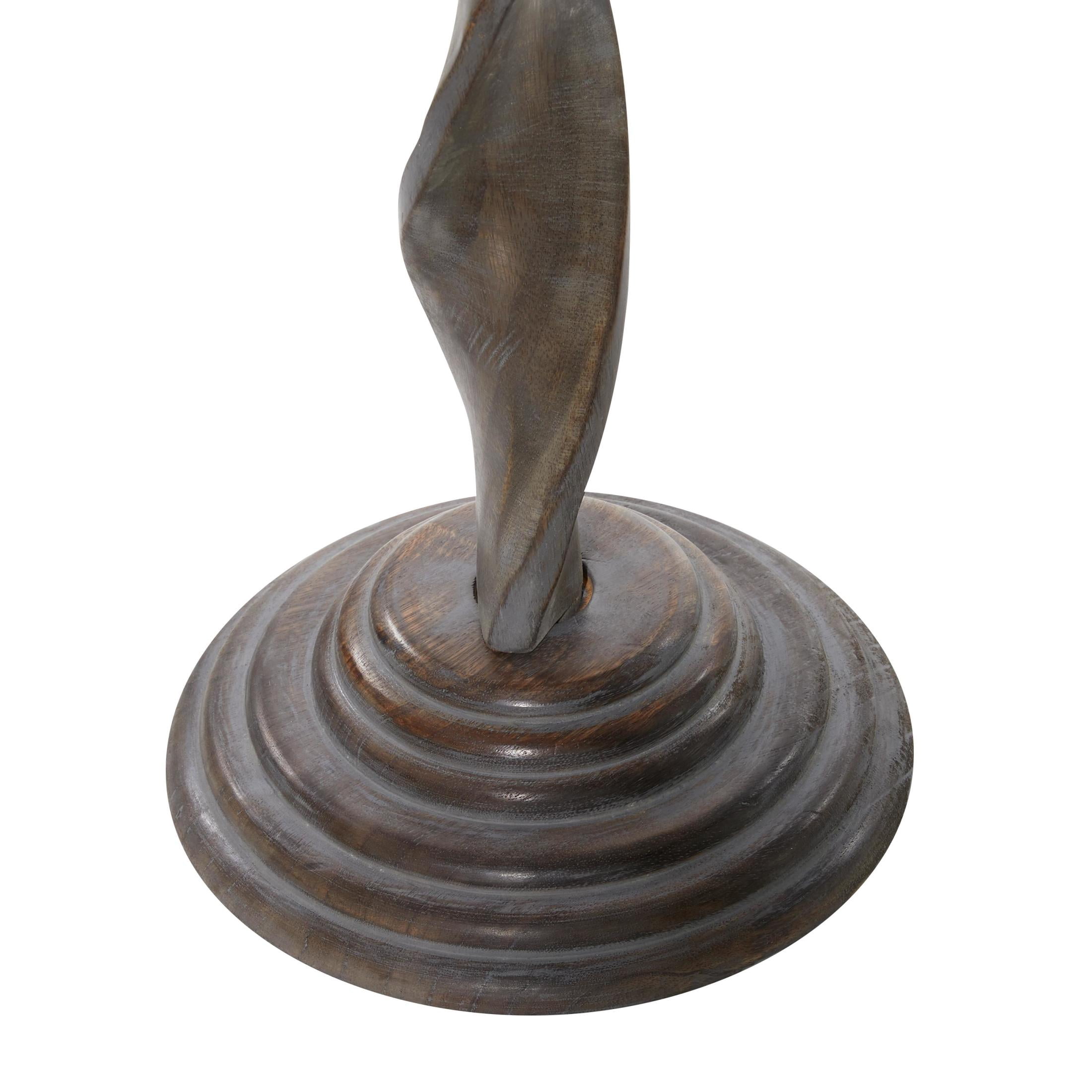 DecMode 18" x 22" Brown Mango Wood Handmade Intricately Carved Floral Accent Table with Spiral Pedestal, 1-Piece