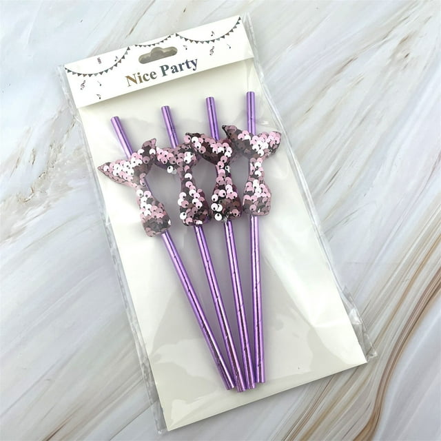 Disposable Straw, Party Sequins, Fish Scales, Color Three-dimensional Fish Tail, Decorative Paper Straw