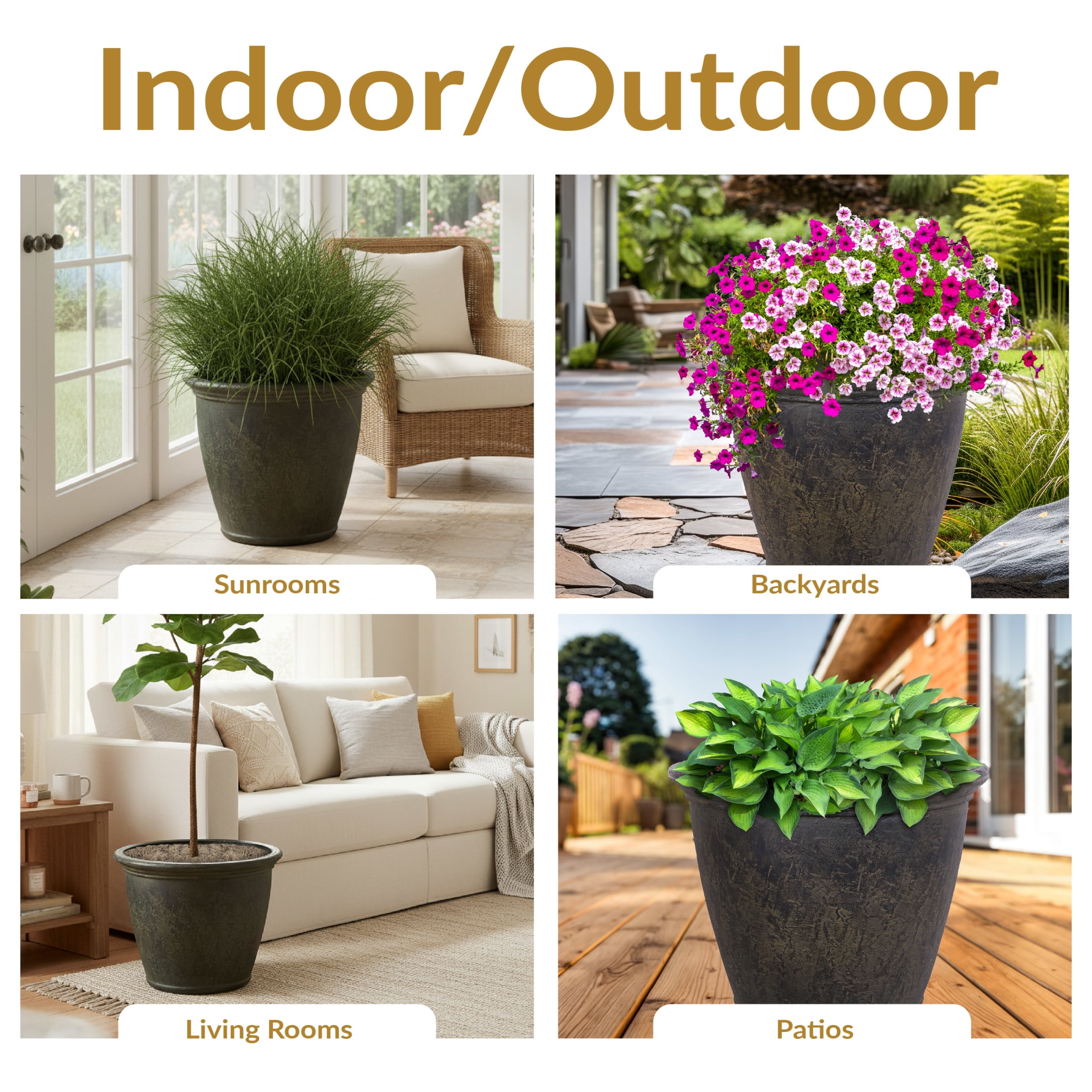 Sunnydaze Anjelica 24" x 24" x 20" Round Sable Polyresin Outdoor Planter Pot