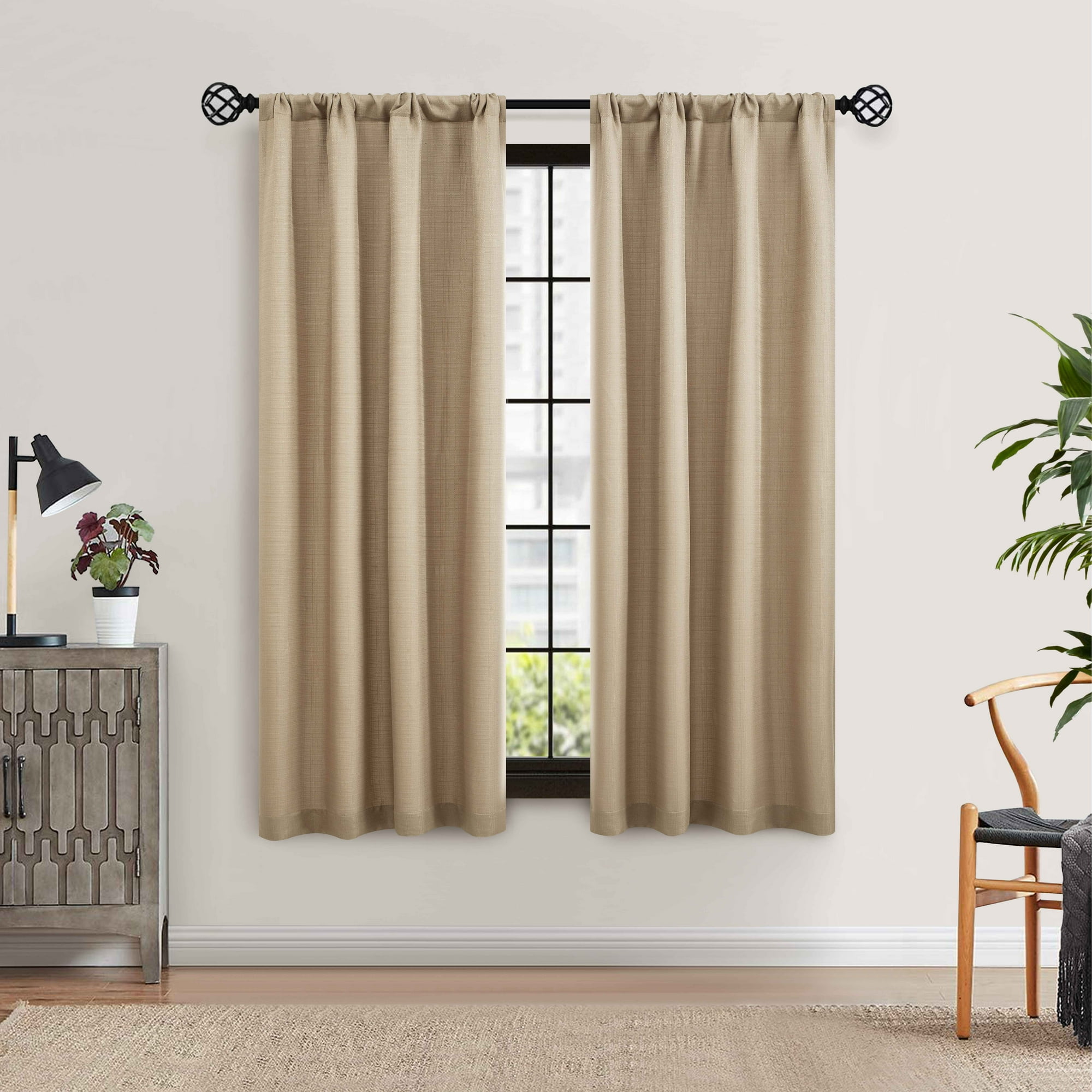 Mainstays Southport Textured Light Filtering Curtain Panel Pair, Set of 2, Beige, 40 in x 63 in