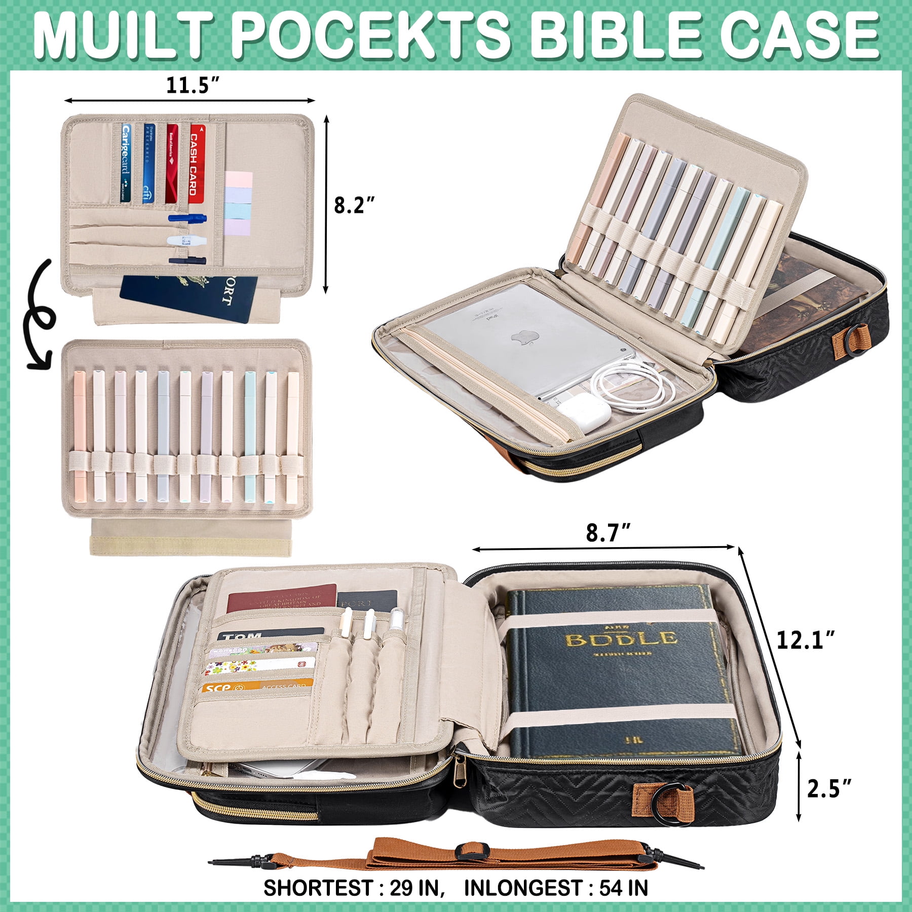 Bible Study Supplies for Women Men Journaling Kit with Carrying Cover Case Bag Tabs Highlighters Christian Catholic Spiritual Gifts Accessories Bulk with Tags Stickers Bracelets Bookmark Sticky Notes