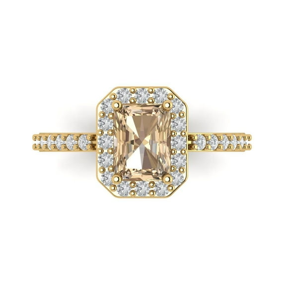 1.92 ct Emerald Cut Yellow Moissanite Halo Engagement Ring for Women in 14K Yellow Gold