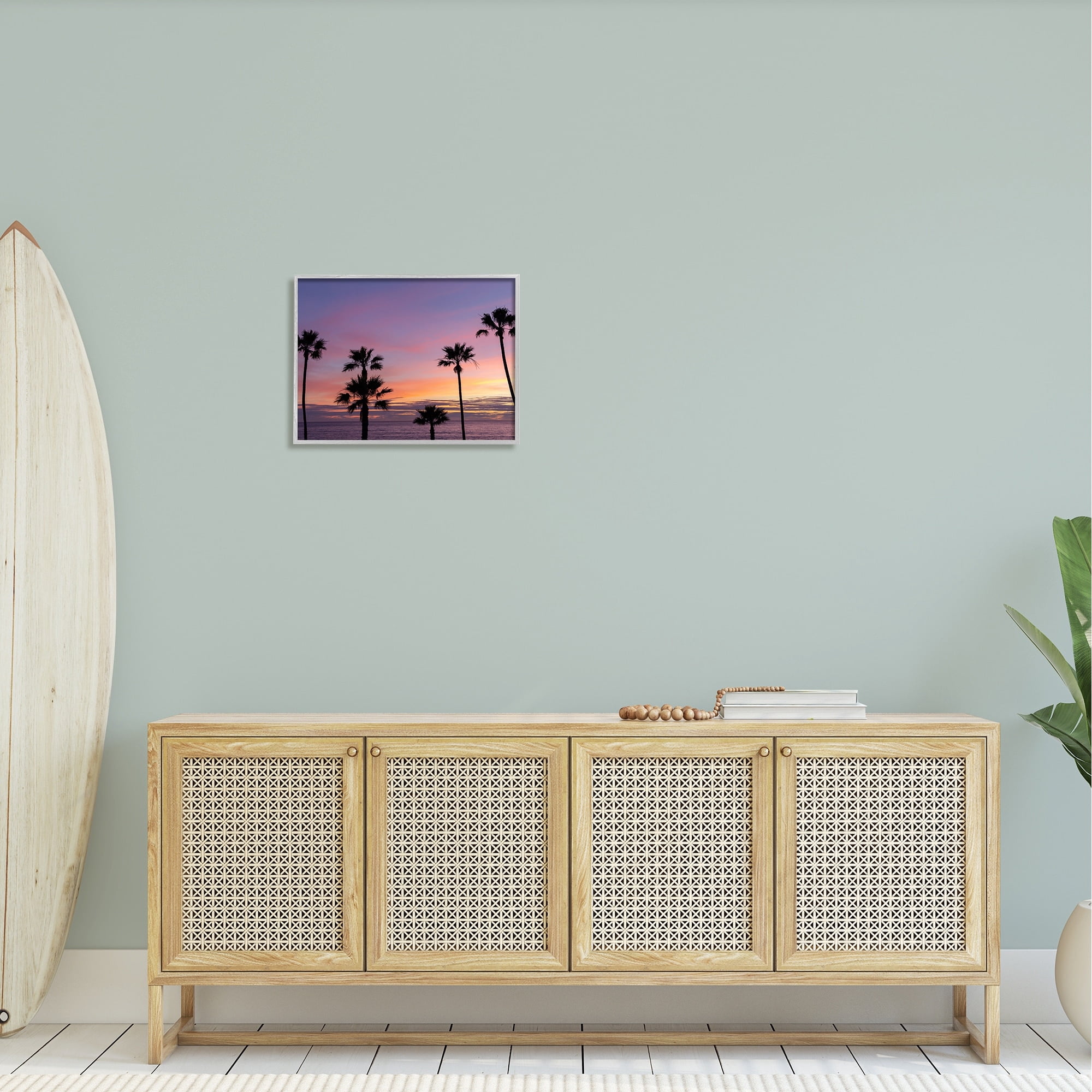 Stupell Industries Purple Sunrise Sky Tall Palm Trees Silhouettes Photograph Gray Framed Art Print Wall Art, Design by Jeff Poe Photography