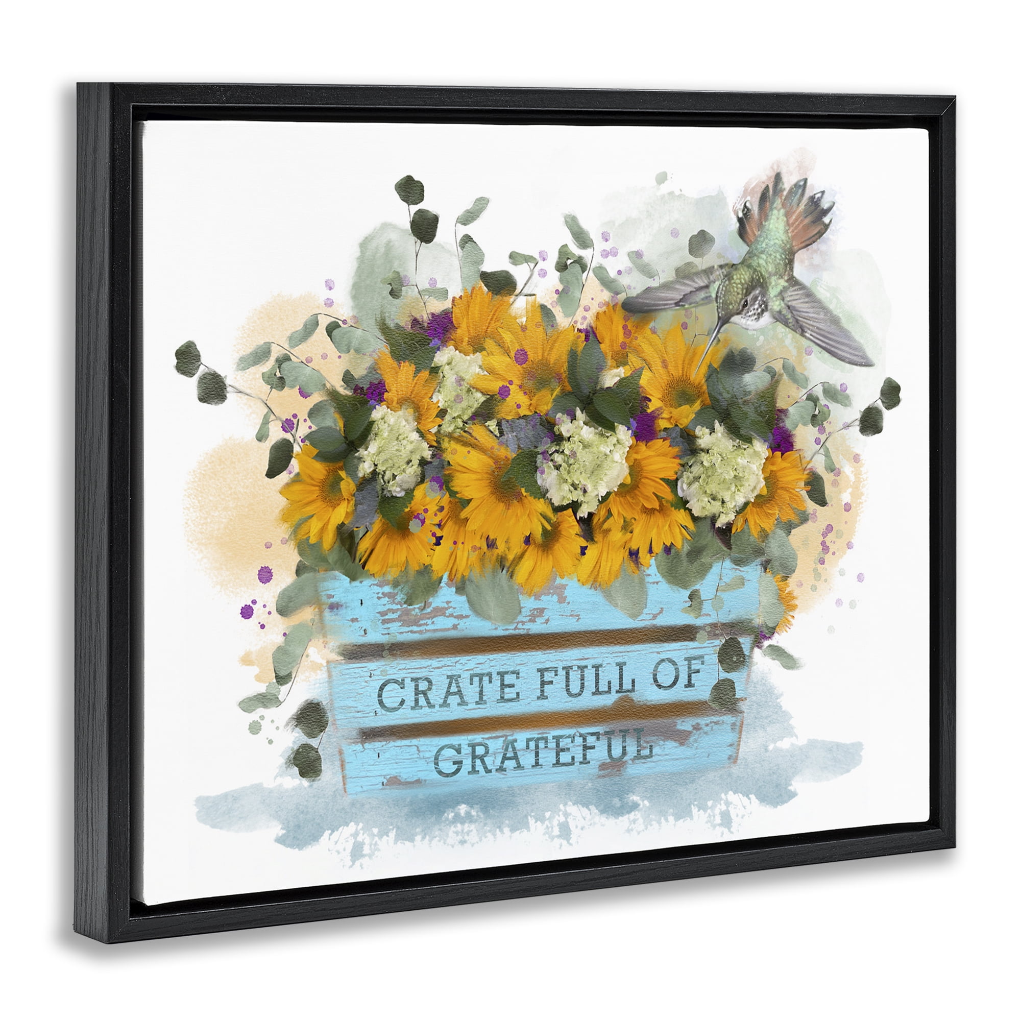 Stupell Industries Crate Full Of Grateful Botanical & Floral Painting Black Floater Framed Canvas Art Print Wall Art, 31 x 25