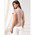 thumbnail image 3 of DARING DIVA Women's Cap Short Sleeve V Neck Pleated Front Satin Blouse XS Dusty Pink, 3 of 6