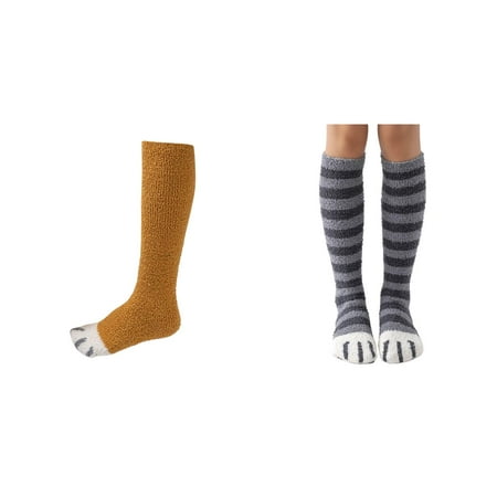 2-Pack Winter Coral Velvet Stocking Knee High Socks Cat Stripe Pattern The Purge Outfit Women Corset And Garter Set Seer Suit Tights for Women Winter Ans Tights Lingerie Top Fishnet Stockings
