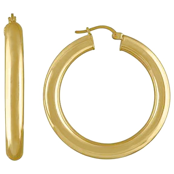 925 Sterling Silver Yellow-tone Womens Classic Hoop Earrings 40 X 5mm Hoop Earring for Women