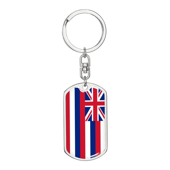 Hawaii State Flag Keychain Dog Tag Stainless Steel or 18k Gold