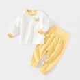 thumbnail image 2 of Kogui High Waisted Kids Pajamas 2 Piece Long Sleeve Cotton Sleepwear Set For Toddler Little Boys Girls Fall Winter 2T 3T (Yellow,2-3 Years), 2 of 6
