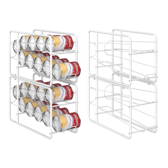 4 pcs Can Organizer for Pantry, Stackable Canned Food Storage Rack Kitchen Cabinets & Fridges, Hold Up to 40 Cans, White