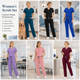 thumbnail image 6 of Scrubs Sets for Women Solid Quick-Dry Breathable Short Sleeve V-Neck Top & Straight-Leg Work Pants Medical Nurse Uniform with Pockets - Royal Blue - L, 6 of 8
