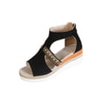 thumbnail image 2 of YgkuHd Women's Casual Wedge Sandals Bohemian Style Colorful Woven Embellishments Espadrille Sole Stretchy Cuffs Black,6, 2 of 9