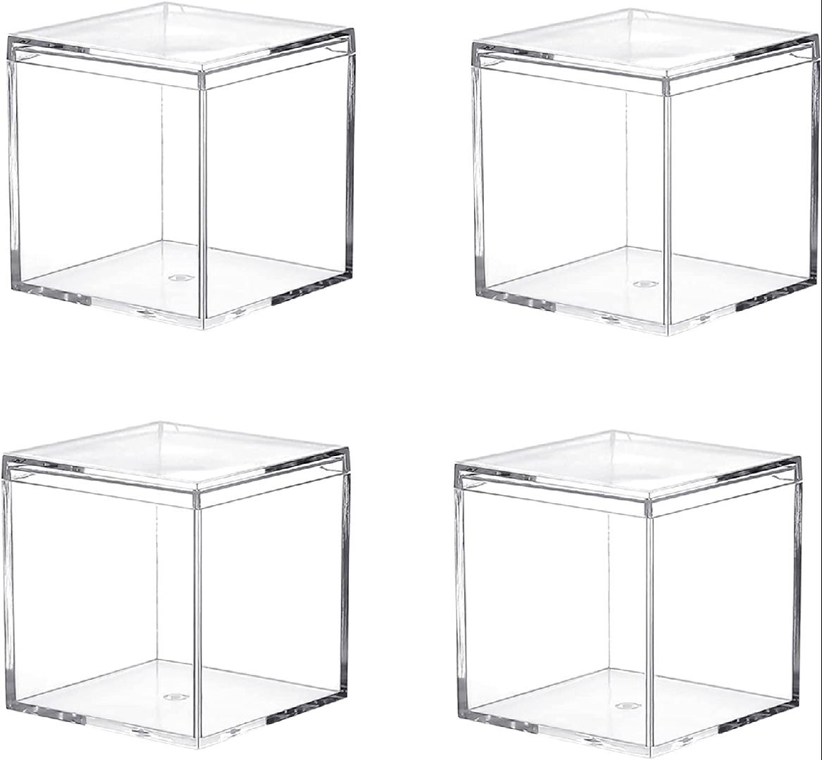 Clear Acrylic Plastic Square Cube, 4 Pack Small Plastic square cube