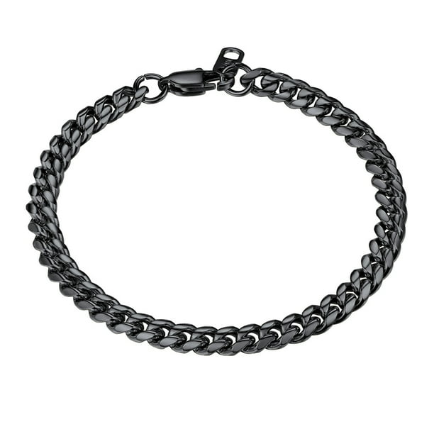 PROSTEEL Eslabón Cubano Negro 6MM de Ancho Cadena Pulseras Punk para Hombre Mujer Joyería Regalo, 19Longitud