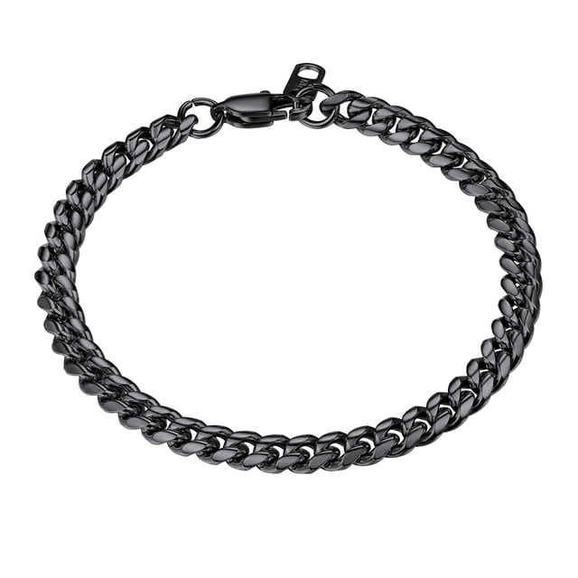 PROSTEEL Eslabón Cubano Negro 6MM de Ancho Cadena Pulseras Punk para Hombre Mujer Joyería Regalo, 19Longitud