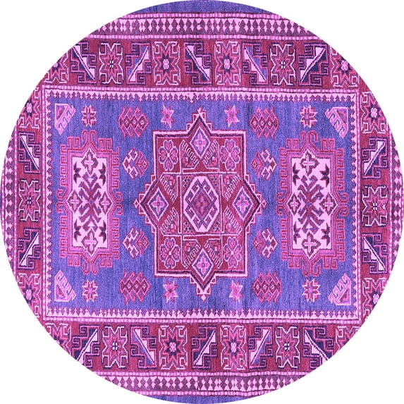Ahgly Company Indoor Round Geometric Purple Traditional Area Rugs, 7' Round
