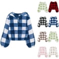 thumbnail image 7 of SwiftWear Girls Fuzzy Hoodies Warm Loose Button Down Pullover Hooded Sweatshirt Plaid Sherpa Jacket Kids Top for 5-14T, Khaki, 7 of 7