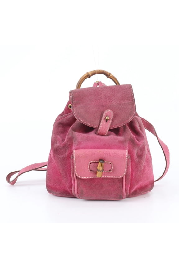 Pre-Owned Vintage Old Gucci Bamboo 003 2852 Leather Backpack Shoulder Handbag for Women