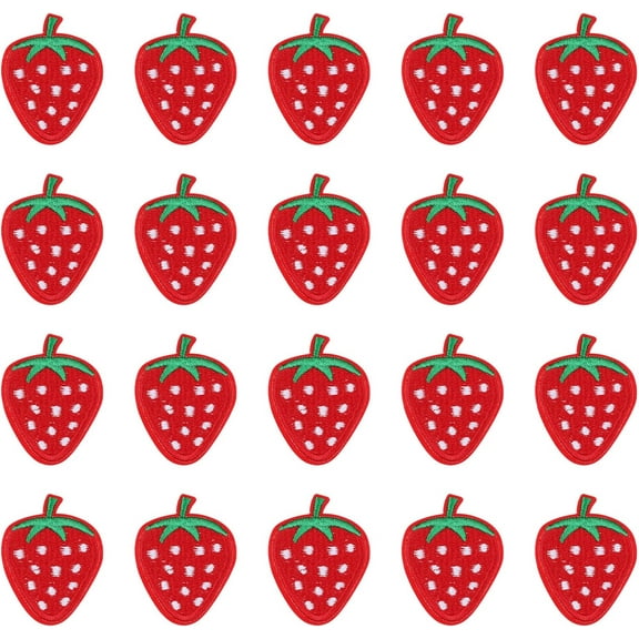 20 Pcs Red Strawberry Appliques Cute Strawberry Embroidered Iron on Patches Fruit Decorative Patches Cute Sew On Applique for Shirts, Jeans, Hats, Coats, Jackets, Backpacks