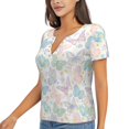 thumbnail image 2 of Zufioo Colorful Butterfly for Women's Deep V-neck Short-sleeved T-shirt, Top with Short Sleeves - with Stainless Steel Buckle, Moisture Wicking, Ideal Home Wear-Small, 2 of 9
