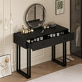 thumbnail image 6 of Vanity Desk with Mirror and Lights, 2-Drawer Makeup Vanity, 3-Color LED, Adjustable Brightness, Modern Dressing Table Organizer for Bedroom, Black, 6 of 8