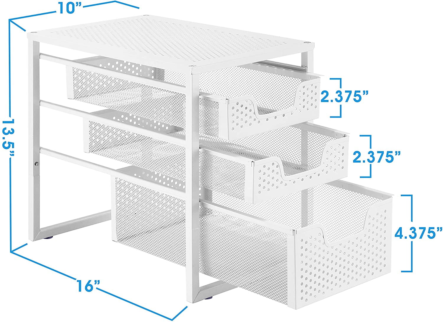 3-Tier Under Sink Cabinet Organizer with Sliding Storage Drawer, Desktop Organizer for Kitchen Bathroom Office, Stackbale,White