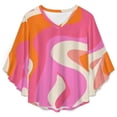 thumbnail image 4 of Abstract Pink Orange Swirl Art Women's V-Neck Blouse With 3/4 Ruffled Bell Sleeves Casual Top Ladies Blouses, 4 of 7