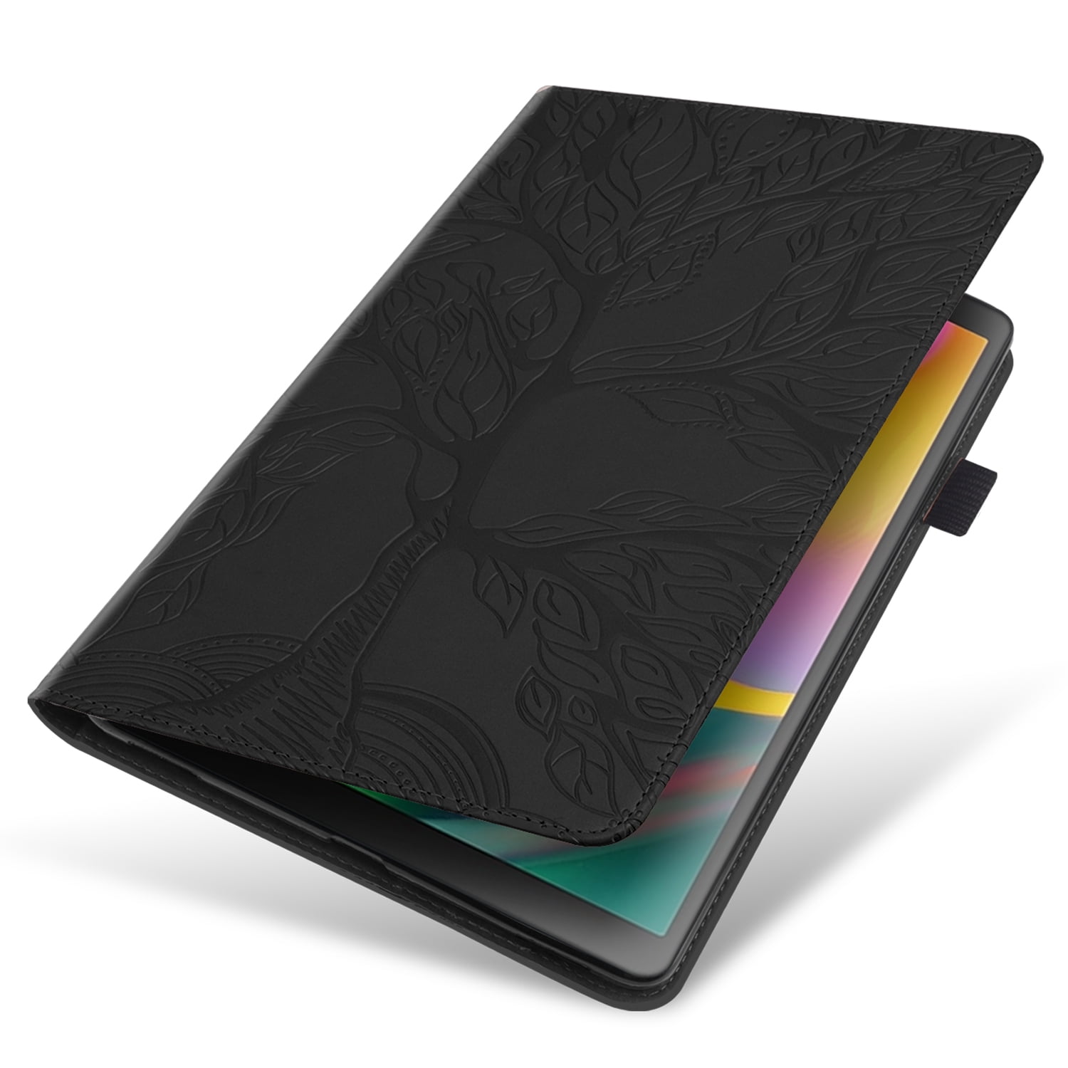 Allytechgroup Elegant iPad Air 11 Inch Case Cover 2024, Lift Tree Pattern Embossed and Shockproof Tablet Case with Pencil Holder Multi Angle Viewing Stand Flip Cover for Apple iPad Air 11,Black