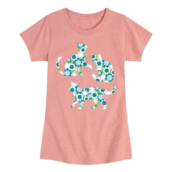 Instant Message - Floral Fill Cats Fitted Short Sleeve Graphic T-Shirt