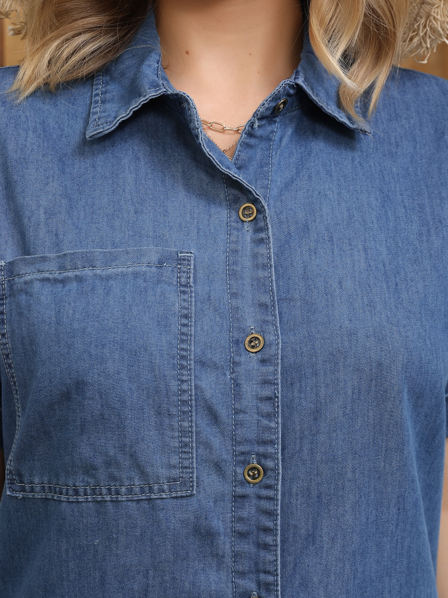 DARING DIVA Midi Denim Short Sleeve Button Down Tunic Jean Dress XL Blue