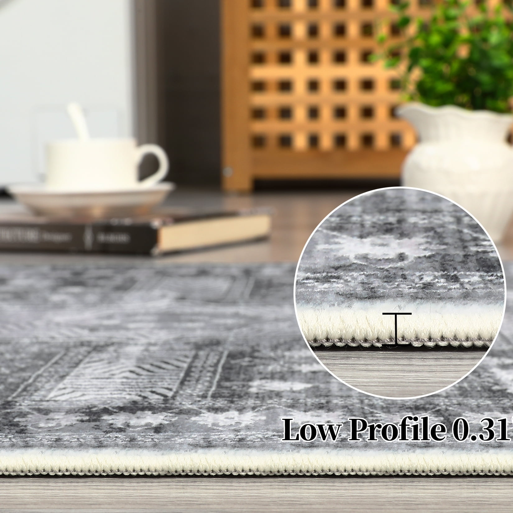 HOMERRY 9' x 12' Washable Bedroom Carpet Floral Geometric Area Rug for Dining Room, Gray