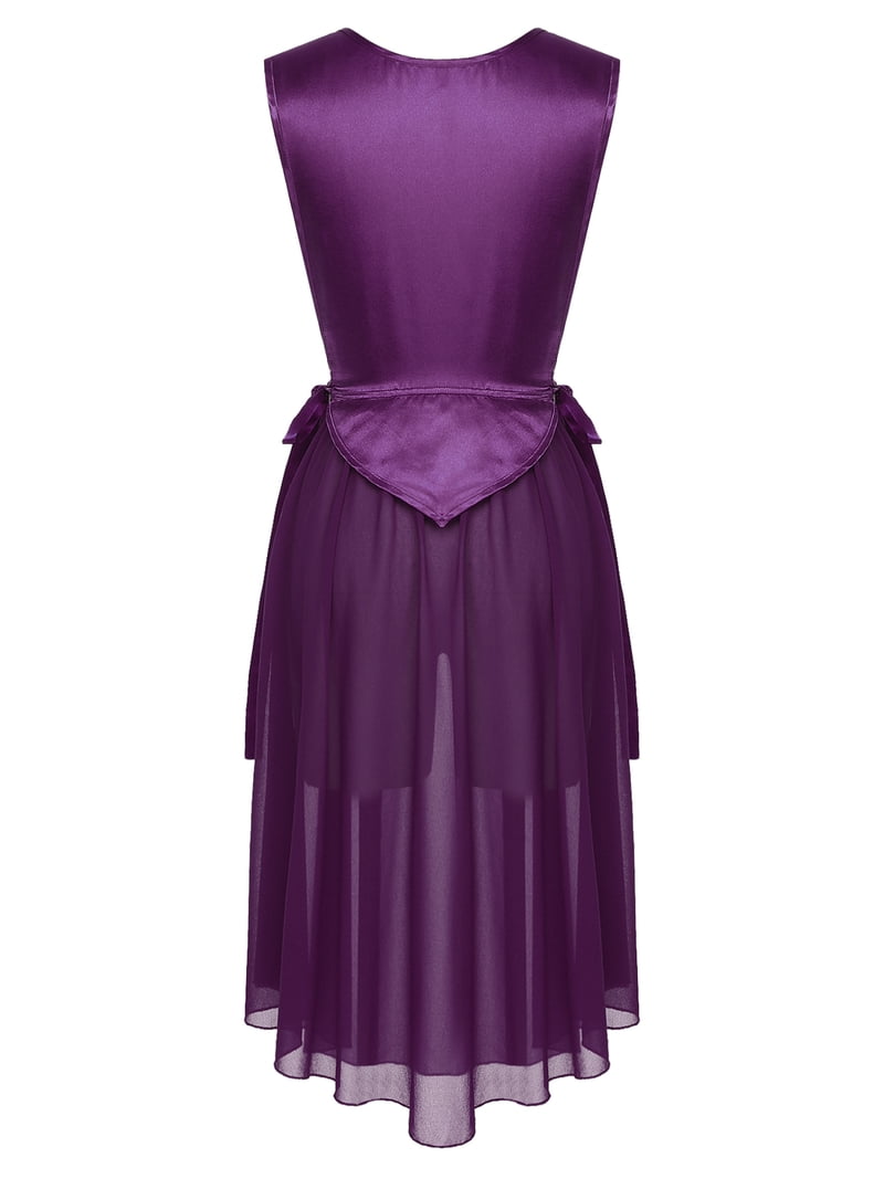 dark purple tunic dress Iiniim Praise Dance Tunic for Women Round Neck Sleeveless Lace-up Liturgical Overlay Tunic Dress Dark Purple XL, Women's