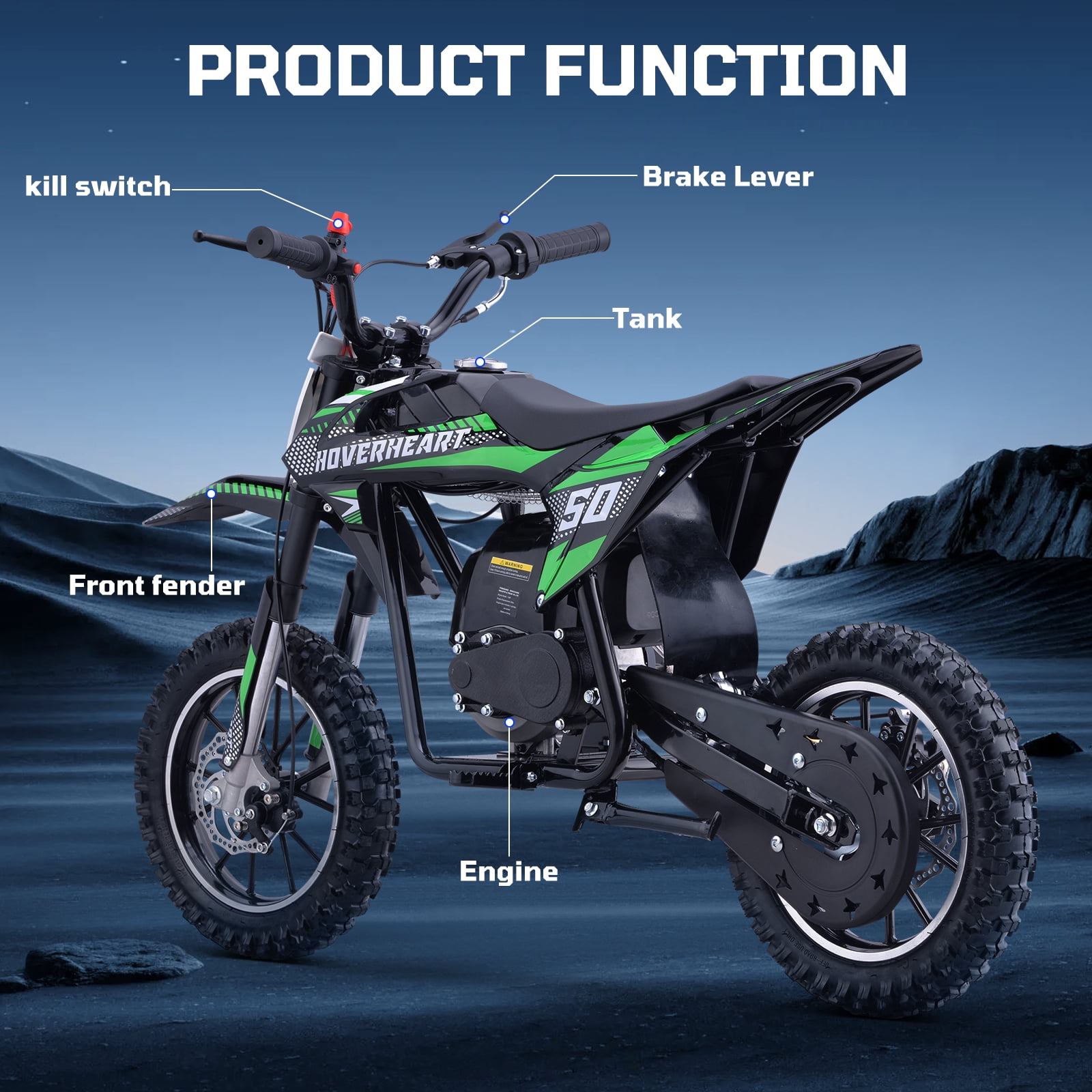 50CC 4-Stroke Dirt Bike for Adults & Teens & Kids,Professional Dirt Bike with Dual Disc Brakes,Double suspension and Anti-slip Off-Road Tires, Gas Dirt Bike Max Load 180 lbs,Green