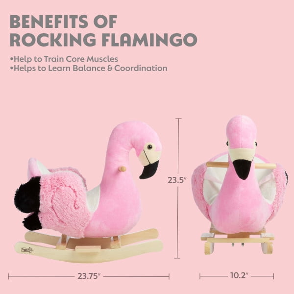 Happy Trails Rocking Horse - Plush Flamingo Animal Rocker for Ages 3 and Up