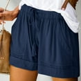 thumbnail image 2 of TRUBKH Linen Womens Shorts Trendy Shorts Mid-thigh Shorts Beach Shorts Casual Loose Shorts for Women High Waist with Pockets Lightweight Fabric Cotton Shorts for Women Elastic Waist Blue L, 2 of 3
