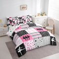 thumbnail image 4 of Homewish Eat Sleep Ballet Bedding Comforter Set 7pcs for Kids, Chic Stripes Lines Queen Bedding Sets, Pink Buffalo Patchwork Reversible Queen Sheet Sets, Lightweight Room Decor, 4 of 8
