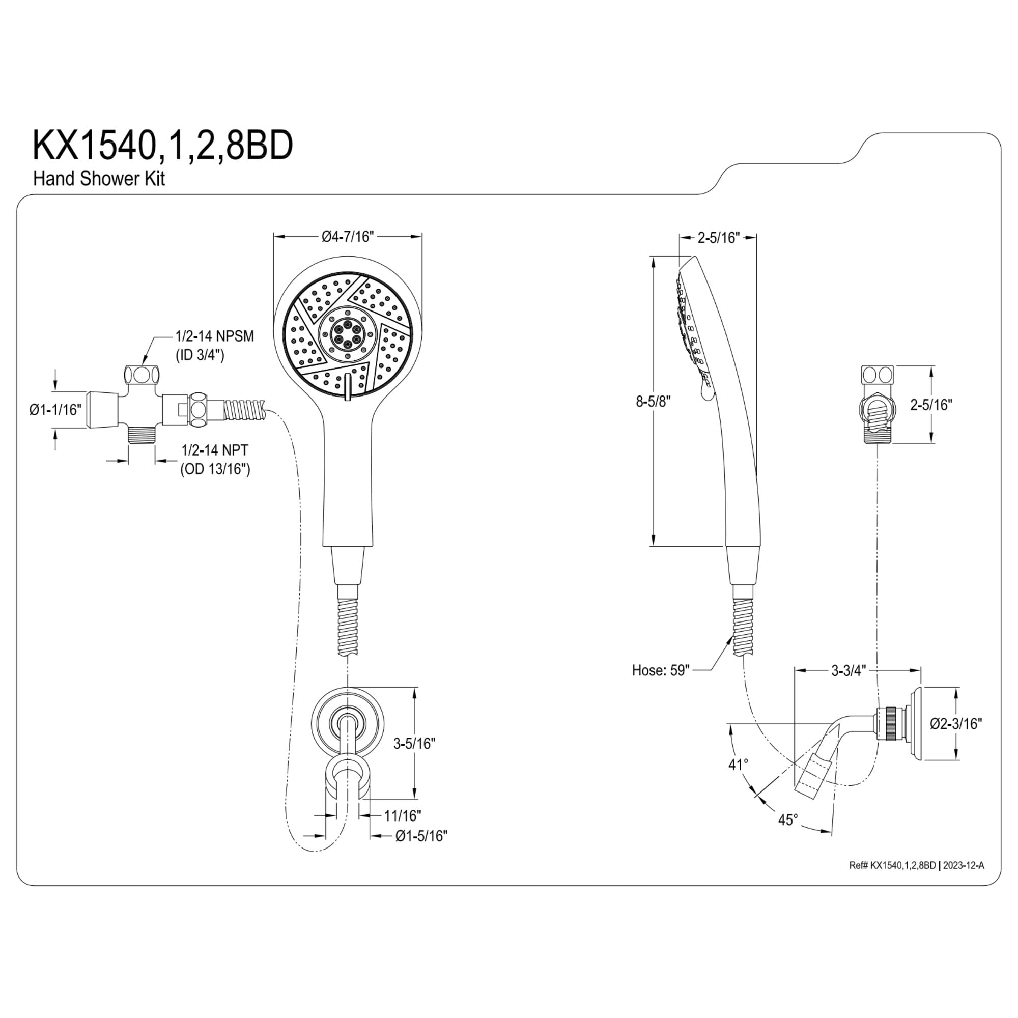 Kingston Brass KX1540BD Vilbosch Multi-Function Hand Shower Kit, Matte Black