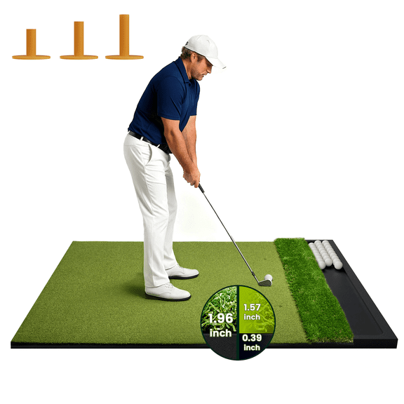 OKESAM Golf Mat 5x4ft Foldable Golf Hitting Mat with Built-in Ball Tray, Dual-Turf Practice Mat for Indoor & Outdoor, Thickened EVA Base Portable Storage
