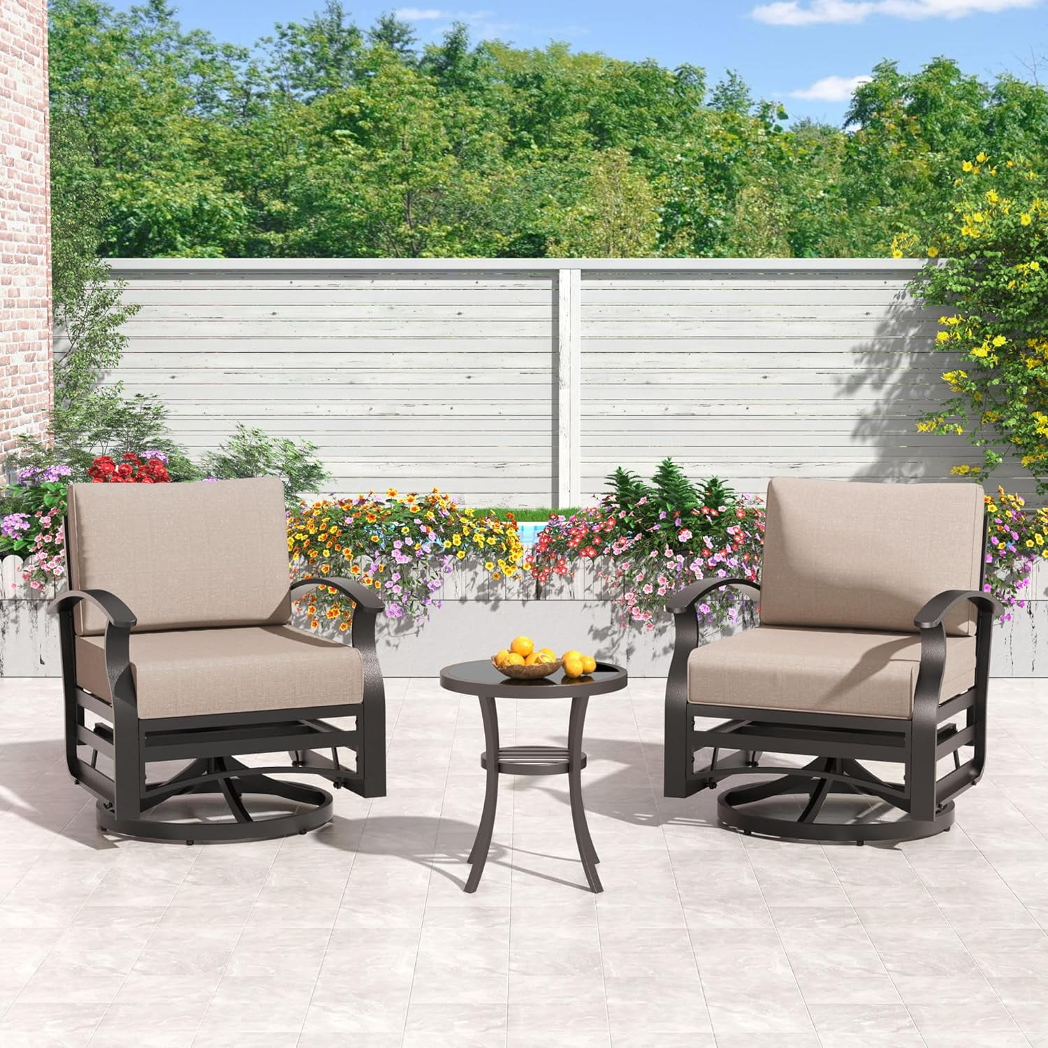 Gotland 7-Piece Aluminum Patio Furniture with Coffee Table, Sand
