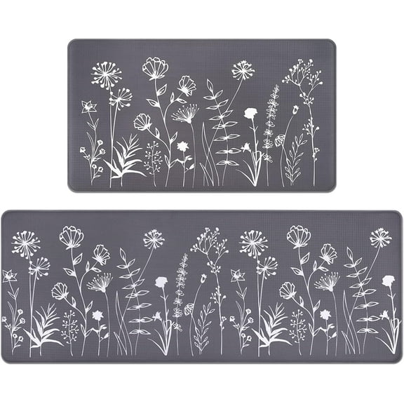 Farmhouse Kitchen Mat Set Anti Fatigue 2 Piece, Non-Skid Waterproof Kitchen Mats and Rugs Cushioned, Washable Kitchen Rug Flowers Floor Comfort Mats for Kitchen Home, 17 x 47 and 17 x 30 Inches