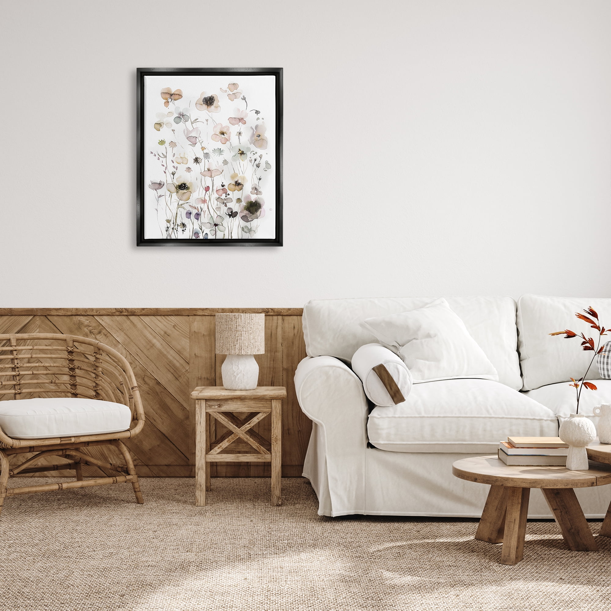Stupell Industries Soft Cottage Florals Botanical & Floral Painting Black Floater Framed Art Print Wall Art, 25 x 31