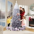 thumbnail image 5 of 6ft Pre-lit Snow Flocked Pencil Christmas Tree Fir Hinged Slim Corner Xmas Tree Holiday Decoration with 250 Incandescent Warm White Lights & 814 Snow Branch Tips, Purple Gradien, 5 of 9