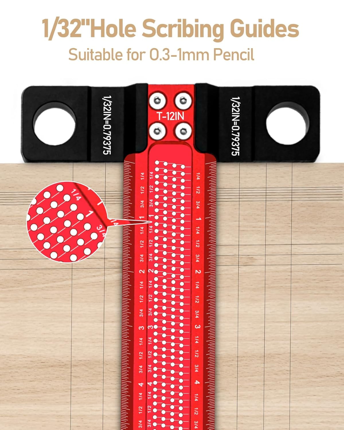 T Square Ruler 12 Inch, Precision Woodworking Parallel Scriber Measuring Tool, Adjustable Aluminum Line Drawing Aid T Ruler for Crafting Architect