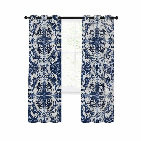 Blue Abstract, Blackout Curtains 84 Inches Long for Bedroom, Traditional Geometric Native Printing Thermal Insulated Room Darkening Black Out Window Curtain Panels Grommet Drapes for Living Room